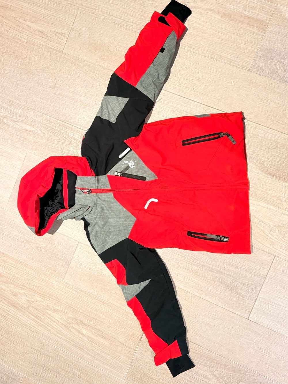 Spyder ski Kids Red, Gray & Black Colorblock Puffer Jacket